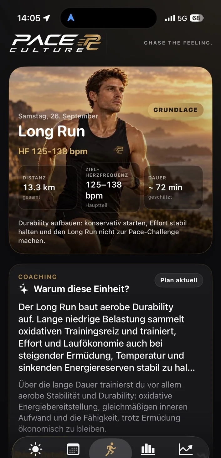 PACE CULTURE TRAIN Long Run Workout mit Zielbereich und Coaching-Begründung