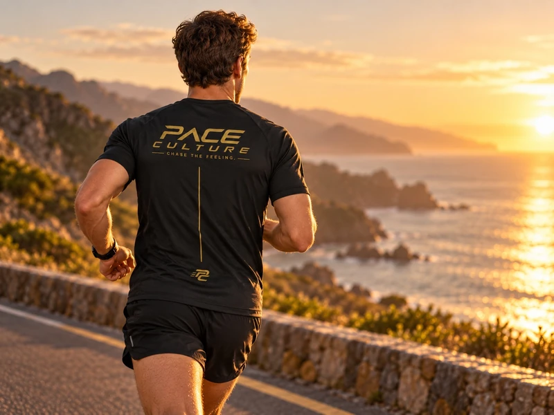 Läufer im PACE CULTURE Shirt an der Küste